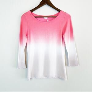 NEW ecru ombre 3/4 sleeve lightweight sweater pink white small NEW WITH TAGS
